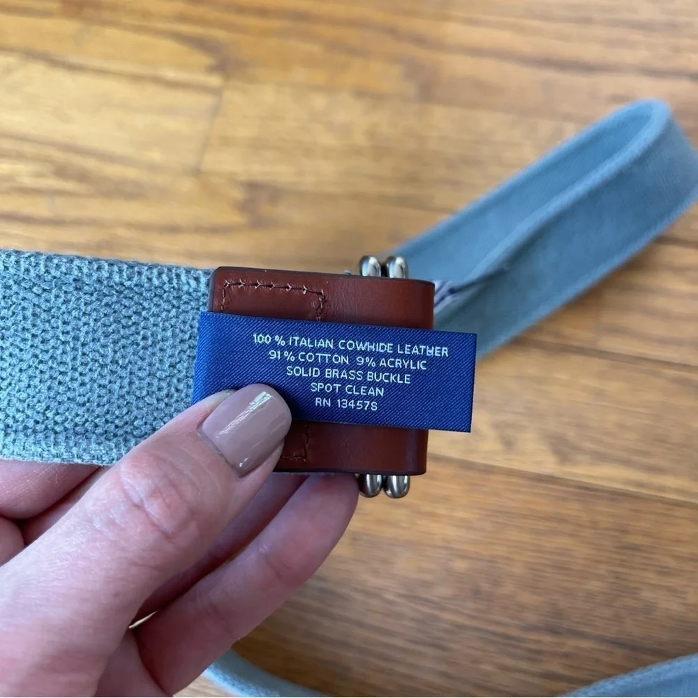 Vineyard Vines D Ring Belt Cotton Leather Pale Green Brown Multiple Sizes NWT